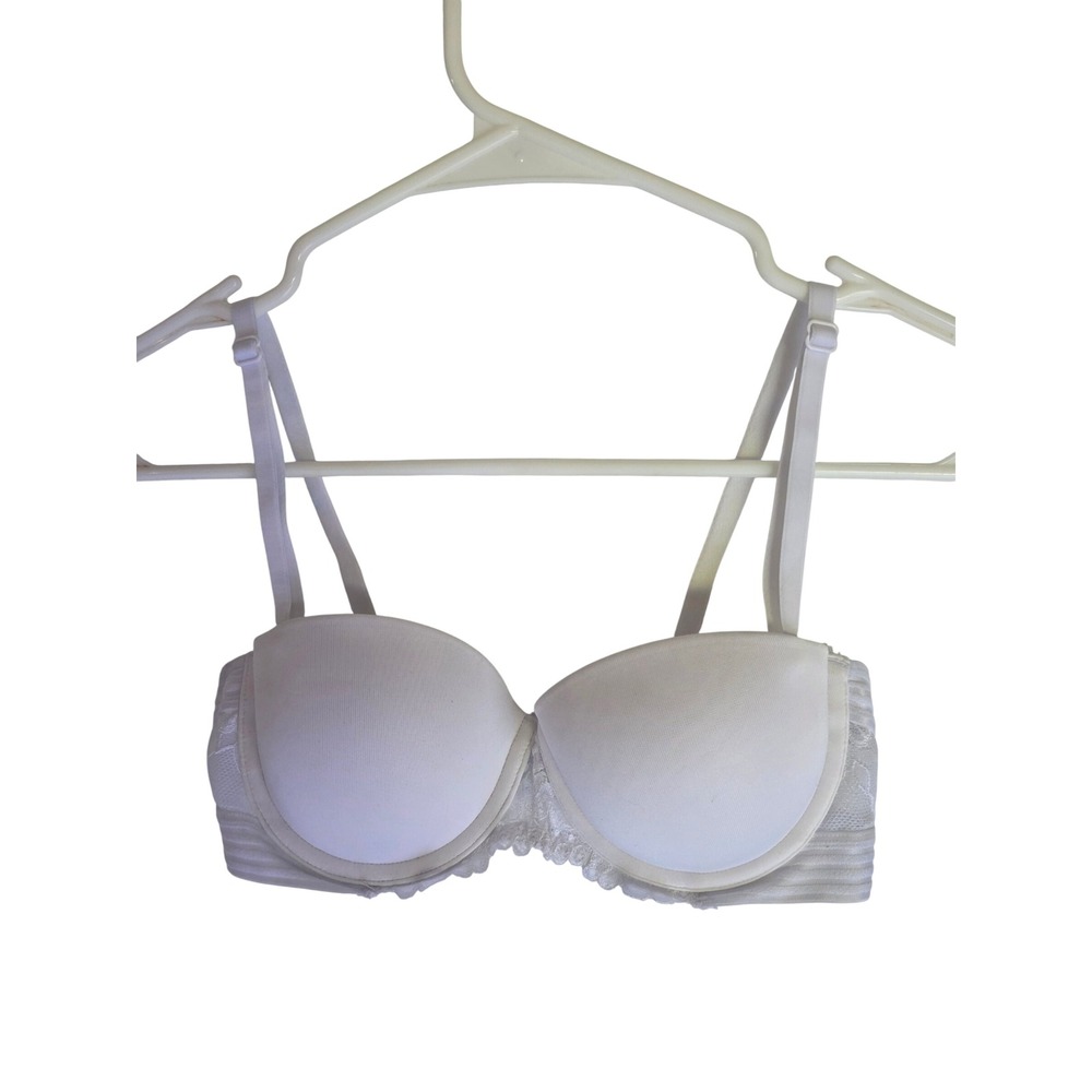 Maidenform White Ribbed Lace Demi Bra 34A Underwire Push Up Adjustable Straps